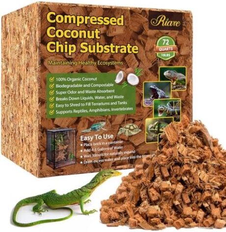 Riare 10LB Coconut Chip Substrate for Reptiles, 72 Quart Coconut Fiber Substrate Coco Chips Substrate Coconut Husk Bedding for Snakes, Tortoises, Ball Python, Bearded Dragon, Geckos, Lizards, Frogs
