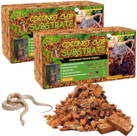 Riare 2 Pack Natural Coconut Chip Substrate for Reptiles- Compressed Coconut Husk Reptiles Bedding, Coco Husk Chip Terrarium Substrate for Snakes, Tortoises, Ball Python, Frogs, Bearded Dragon, Lizard