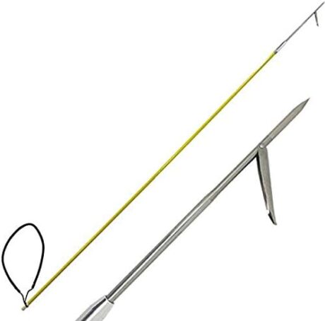 Scuba Choice 5ft One-Piece Fiber Glass Spearfishing Pole Spear with 12" Stainless Steel Single Barb Tip w/Black Rubber Sling – Durable Winter Ice Fishing & Underwater Hunting Gear