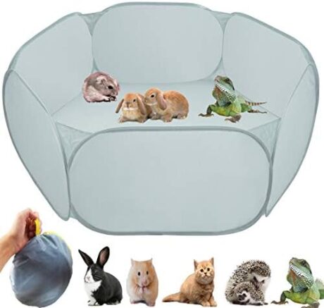 Small Animal Cage Tent Playpen with Fabric,Reptiles Cage,Breathable Transparent Pet Playpen Pop Open Outdoor/Indoor Exercise Fence,Portable Yard Fence (Solid-Grey)