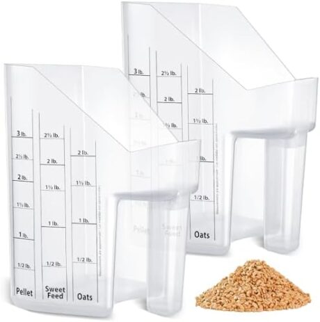 Uiifan 2 Pcs Feed Scoop with Measurements 3 Quarts Plastic Measuring Pellet Reusable Scoop for Horse Goat Sheep Cattle Feeding Supplies (White)