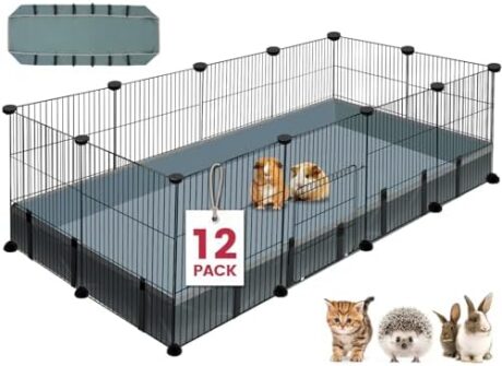 VISCOO 12 Panels Small Animal Playpen, 48" x 24" x 16" Pet Playpen with Waterproof Mat, C&C Cage for Guinea Pigs, Puppy Play Pen, Bunny Playpen, Indoor Outdoor Portable Metal Wire Yard Fence
