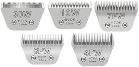 30W+10W+7FW+5FW+4FW Wide Blades for Dog Grooming, Compatible with Ainds, Oster A5, Wahl Km10 and Other Series Clippers, Cut Length 1/50"(0.5mm) to 3/8" (9.5mm), Fit for Larger Animals