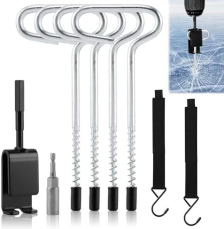 8pcs Ice Fishing Anchor Tool Kit, Ice Anchor Drill Adapter Kit, Ice-Fishing Shelter Stake Nail with Ice-Fishing Shelter Coat Hooks, for Setting Up ICES Fishing Shelters Tent