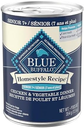 Blue Buffalo Homestyle Recipe Chicken & Vegetable Dinner Paté Natural Wet Dog Food for Senior 7+ Dogs, Made with Natural Ingredients, Vitamins & Minerals, 12.5-oz. Can (12 Count)