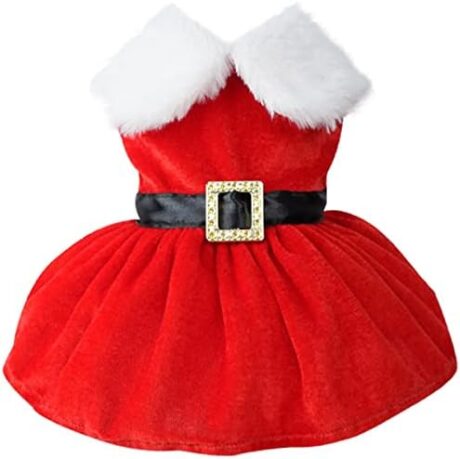 Dog Christmas Costume Puppy Dress, Santa Claus Pet Clothes Velvet Skirt Thermal Shirt Winter Coat Xmas Holiday Apparel Cute Girl Clothing Red Dresses, Dog Outfit for Small Medium Dogs Cats (M, Red)