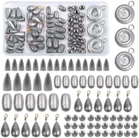 Fishing Weight Sinkers Kit, 81pcs Assorted Drop Bass Sinkers Split Shot Sinkers Coin Weights Saltwater Casting Fishing Sinkers Set with Tackle Box