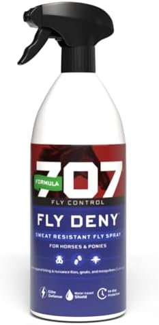 Formula 707 Fly Deny Spray for Horses & Ponies, Sweat-Resistant 14-Day Protection from Flies, Gnats & Mosquitoes, Repels and Kills, 32 Oz