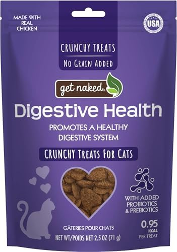 Get Naked Digestive Health Crunchy Cat Treats 2.5oz - Chicken Flavor, Grain-Free Cat Probiotics for Indoor Cats, Supports Healthy Digestion, Dental Health & Immunity, Made in The USA