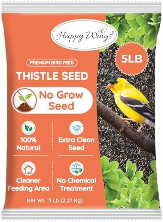 Happy Wings Nyjer/Thistle Seeds Wild Bird Food - 5 Pounds I No Grow Seed I Bird Seed for Wild Birds