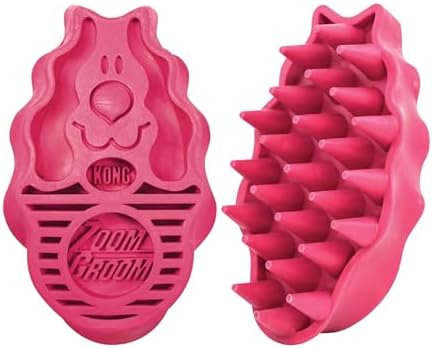 KONG - ZoomGroom - Dog Brush for Grooming and Shampooing - Red Brush for Large Dogs