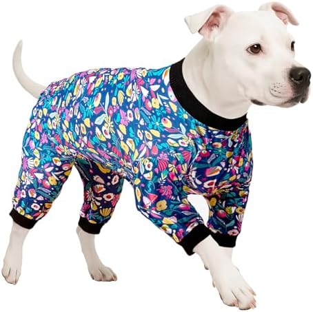 LovinPet Dog Pajamas Apparel for Giant Dogs, Pitbull Clothes, Stretch Knit, Hawaiian Flowers Print, Big Dogs Pullover Onesie, Pajamas for Pitbulls, Pitbull Onesie, Full Coverage Big Dog Pjs, Large