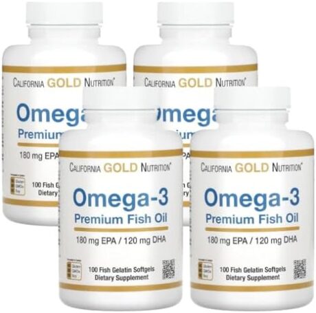Omega-3 Premium Fish Oil by California Gold Nutrition, Concentrated Formula with EPA & DHA, Support for Optimal Lipid Profile & Immune System, Gluten Free, Non-GMO, 100 Fish Gelatin Softgels - 4 Pack