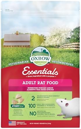 Oxbow Essentials Rat Food, Pet Food for Adult Rats, All-Natural Vitamin & Mineral Rich Formula, Veterinarian Recommended, Oxbow, Rodent Pellets, Made in USA, No Artificials, 3 lb. Bag