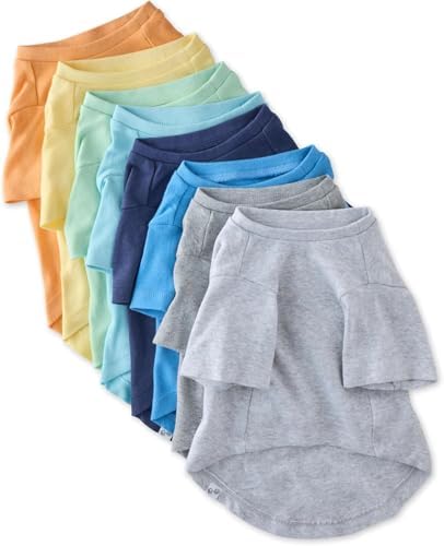 Pet Passion Toby II - The Perfect Tee, 8 Pack Short Sleeve Pet T-Shirt 100% Organic Cotton Tees Clothes for Small, Medium, Large Dogs​​, Rainbow Blue, X-Small