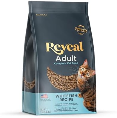 Reveal Natural Adult Dry Cat Food, High Protein, Grain Free with Added Vitamins & Minerals, Complete & Balanced Nutrition for Cats, Whitefish Recipe (3 Pound Bag)