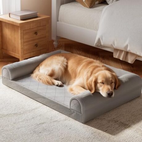 Simple Trending Dog Bed for Large Dogs, Orthopedic XL Pet Bed with Sides, Waterproof Egg Crate Foam Couch Sofa with Removable Cover and Anti-Slip Bottom, Grey