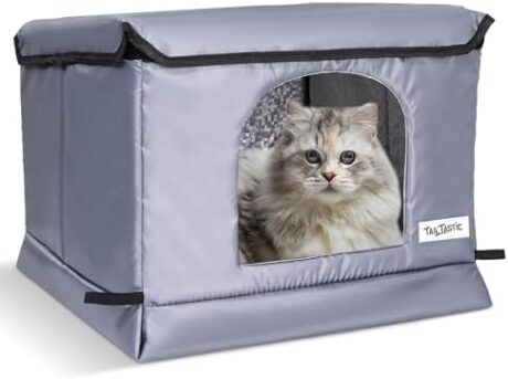 Tailtastic Weatherproof & Insulated Outdoor Cat House - Seamless Base Stays Dry,Easy Assembly, Warm Shelter for Community/Outdoor Cats(Grey)