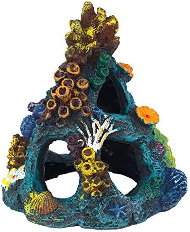 Uniclife Aquarium Decorations Resin Coral Rock Mountain Cave Fish Tank Decor Ornaments Fish House for Betta Rest Hide Play Breed