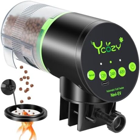 Ycozy Automatic Fish Feeder Rechargeable with USB Cable Moisture-Proof Intelligent Electric Fish/Turtle Feeder for Aquarium & Fish Tank (Plug Powered-EV)