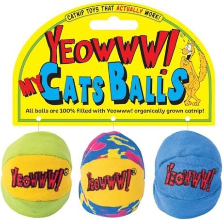 Yeowww! Catnip My Cats Balls Toys for Cats - 3-Pack - Durable Cotton Twill - Made in the USA - Stuffed with Organically Grown Catnip