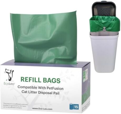 Pet-Fusion Compatible Bags for Cat Litter Pail/Dog Waste Station, 15-Count. Durable, Green Opaque Color. Replacement Liner Bags, EcoLeo