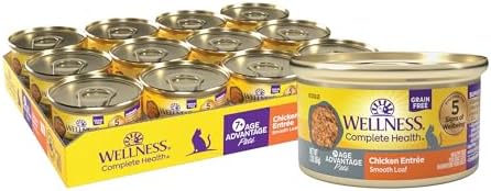 Wellness Complete Health Age Advantage Senior Canned Wet Cat Food, Natural, Protein Rich, Grain Free, Chicken Entrée Recipe, 3 oz, Pack of 24 Cans