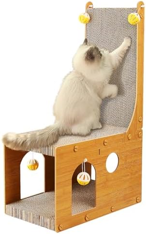 YEMOO ​Cat Scratcher, Cat Scratching Board, L Shaped Vertical Cat Scratcher for Wall and Couch Protection, Cat Cardboard Scratcher with 4 Ball Toys for Indoor Cats