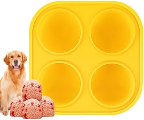 CIATBYYJ 4 Hole Silicone Dog Treats Mold, Reusable Silicone Dog Freezer Molds, Treat Tray Molds Ice Cream Moulds for Dogs - Easy Release for Frozen Puppy Snacks, Peanut Butter & Broth (Yellow)