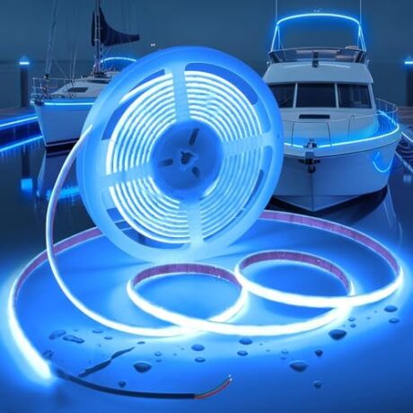 COB LED Strip Lights Blue Light,12V 16.4ft IP67 Waterproof High CRI 95Ra+ Super Bright,Flexible Boat Lights for Fishing Night Outdoor Bathroom Swimming Pool(Power Supply Not Included)