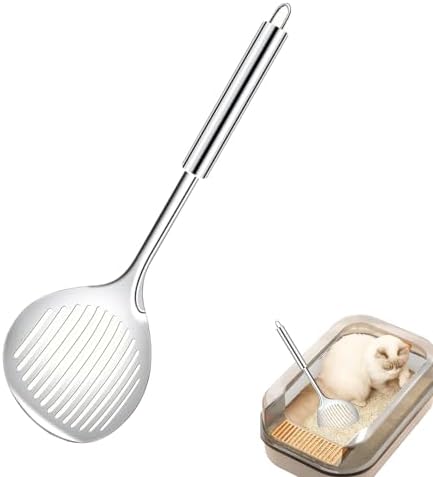 Cat Litter Scooper Accessories, Cat Litter Scoop Metal Cat Poop Sifter Pet Supplies with Non-Slip Long Handle Home Cat Scooper Stainless Steel Poop Sifting Cleaning for Litter Box