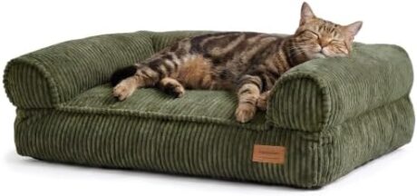 FUKUMARU Dog Couch Bed, Corduroy Cozy Cat Bed, Waterproof, Washable Cover