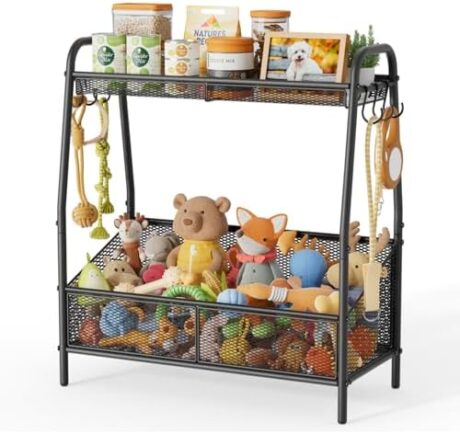 Lomivra Full Metal Dog Toy Basket, 23.6"x11.2"x7.9" Large Dogs Toy Bin with Storage Organizer, Chew-Resistant Toy Box for Dog Stuff Accessories, Pet Toy Storage Holder for Cat Dogs Essential Supplies