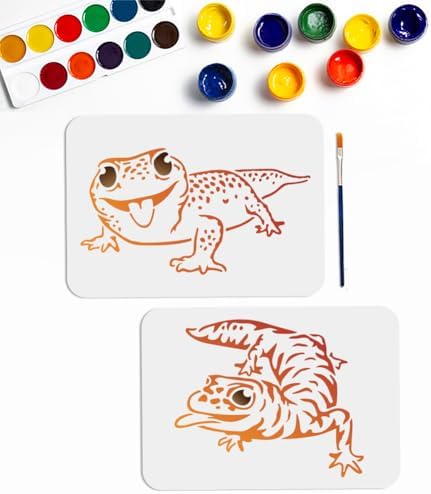 MAYJOYDIY 2pcs Gecko Stencil 11.7×8.3inch Large Lizard Reptile Stencils Reusable Lizards Stencil Drawing Templates with Paint Brush for Furniture Canvas Home Decor DIY Crafts