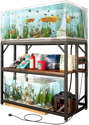 METYERRY 40 Gallon Fish Tank Stand with Power Outlet,Adjustable Shelf