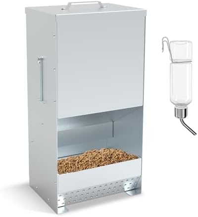 Metal Rabbit Feeder, 5-Pound Capacity Rabbit Feeder, Outdoor Small Animal Feeder for Rabbits, Chicks, Cats, Guinea Pigs, Free Large Capacity Small Animal Water Bottle